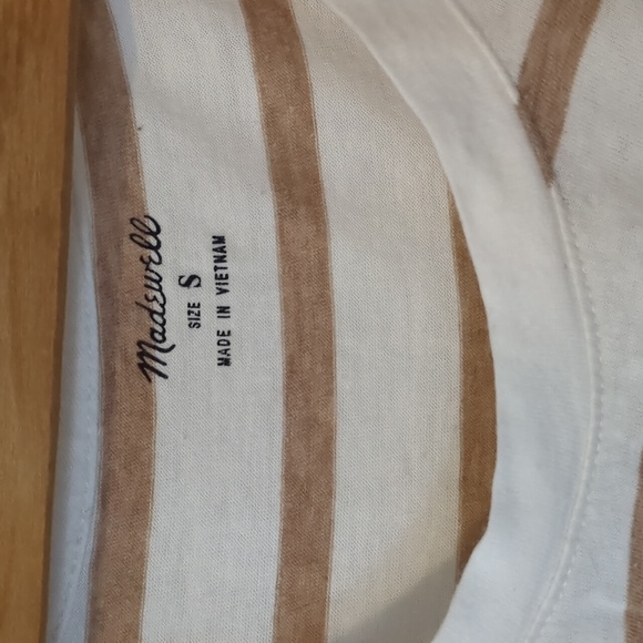 2 Madewell Striped Tshirts Top Brown White Scoop & Crew Neck Short Sleev… - Picture 5 of 9